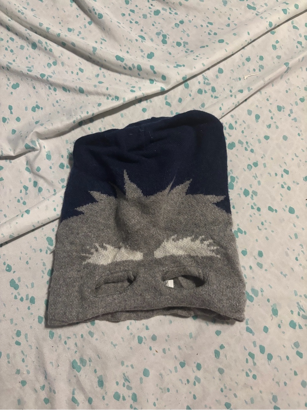 Crewcuts Kids Blue and Gray Knit Monster Beanie with Eye Cutouts